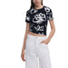 Black Desigual Women’s Round Neck T-Shirt with White Abstract Floral Print