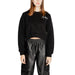 Black cropped sweatshirt for women featuring ICON text on the chest from Icon collection