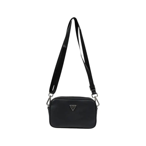 Black crossbody bag with triangular logo and adjustable strap from Guess Men’s collection