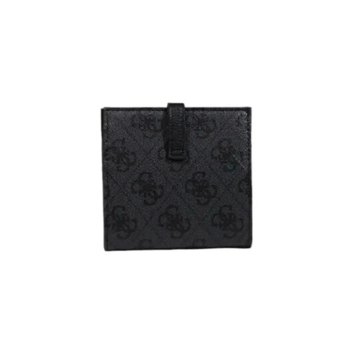 Black Guess designer wallet with monogram pattern and snap closure for women