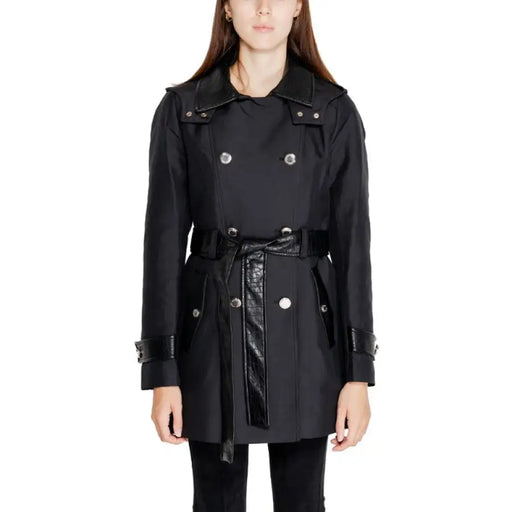 Black double-breasted trench coat with belt from Morgan De Toi for women