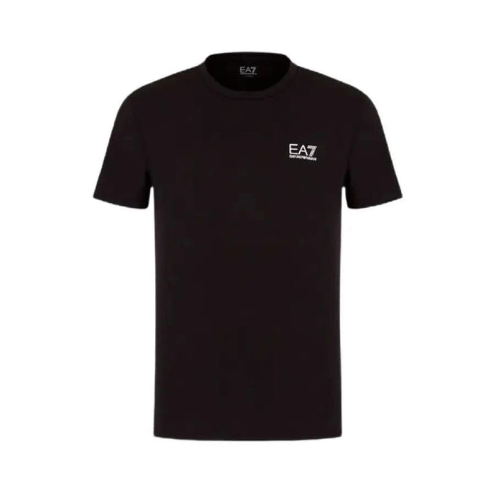 Black EA7 branded t-shirt with short sleeves and a crew neck for men