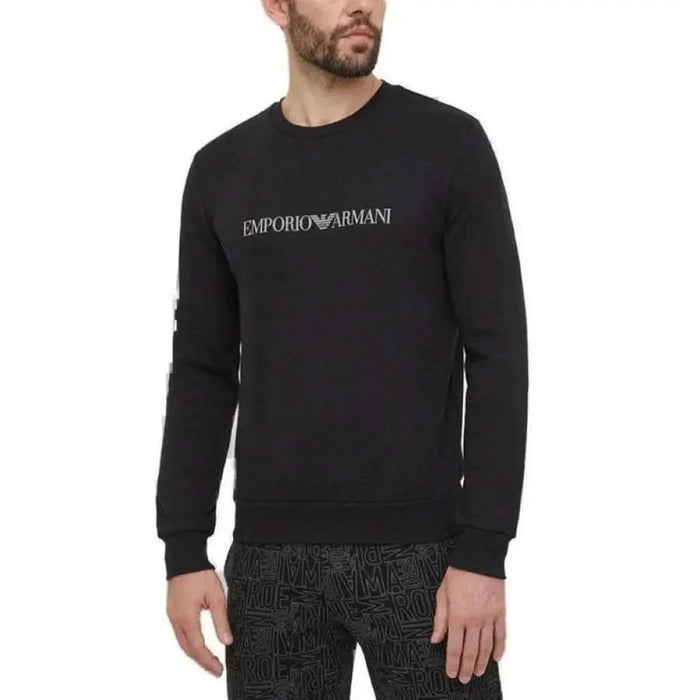 Black Emporio Armani sweatshirt with logo across the chest, from Emporio Armani Men Sweatshirts