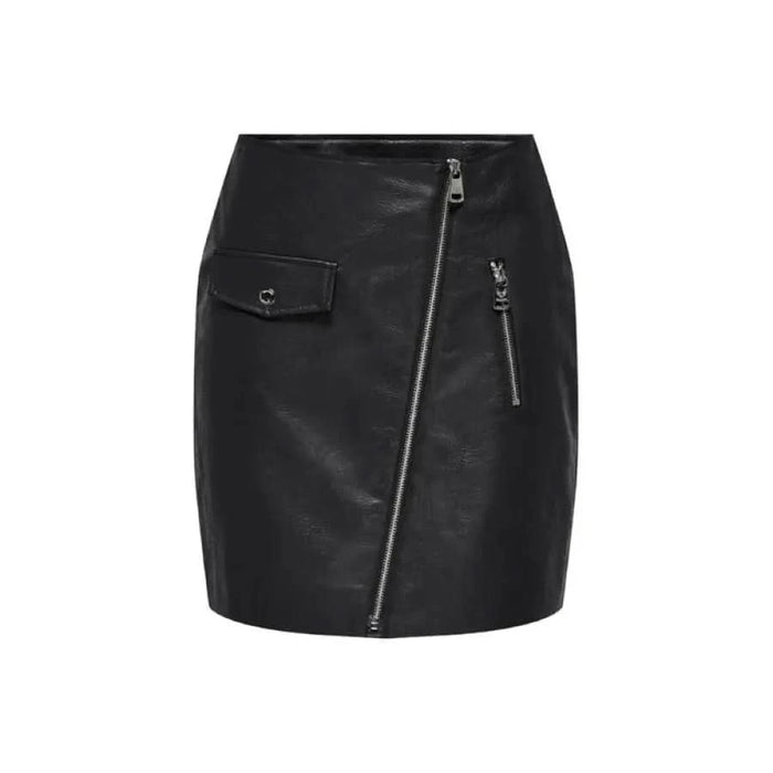 Black faux leather mini skirt with zipper details for Women’s Fall and Winter fashion