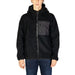 Black fleece hooded jacket with chest pocket from Hydra Clothing for men