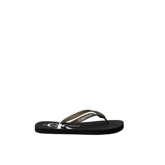 Black Calvin Klein Jeans flip-flop sandal with white stripe on strap for men