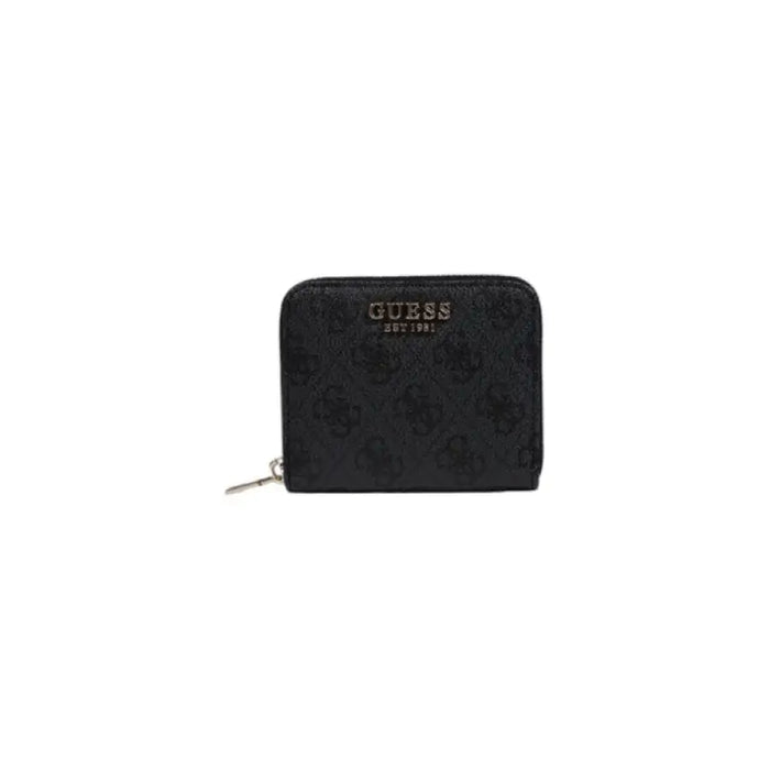 Black Guess wallet with zip closure showcasing elegant design for women