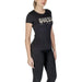 Black Guess Los Angeles logo t-shirt paired with black pants and rhinestone accents