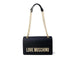 Black handbag with gold Love Moschino lettering and chain strap for women