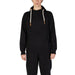 Black hooded jumpsuit with white drawstrings from Hydra Clothing for men