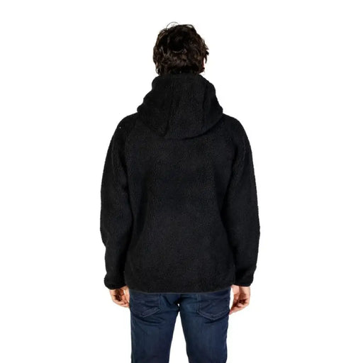 Black hooded sweatshirt from behind, featured in Hydra Clothing Men Jacket