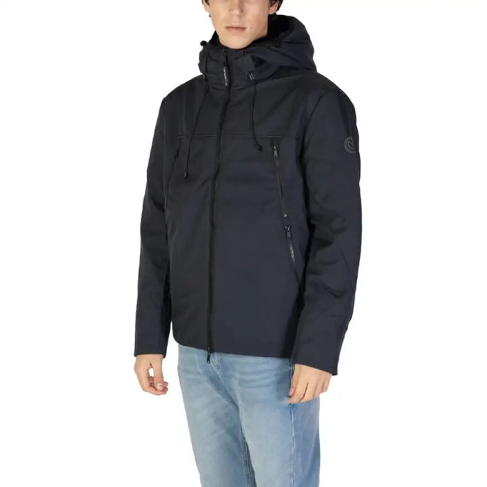 Black hooded winter jacket with zippered pockets from Gas Men, featuring drawstrings