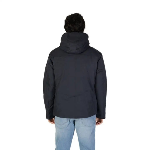 Black hooded winter jacket back view from Gas Men Black Turtleneck Jacket with Zip