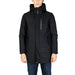 Black hooded winter parka with zippered chest pocket from Hydra Clothing Men’s collection