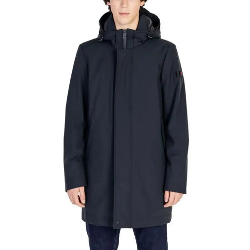 Black hooded winter coat with zip front closure from Peuterey Men Jacket collection