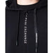 Black hoodie with ARMANI EXCHANGE printed vertically on the front displayed in Armani Exchange Men Sweatshirts