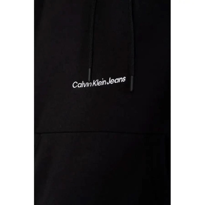 Black hoodie featuring Calvin Klein Jeans logo embroidered in white for men