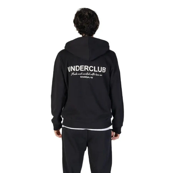 Black Turtleneck Hooded Sweatshirt featuring UNDERCLUB text printed on the back