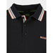 Black Hugo Boss polo shirt with striped collar and coral logo, 100% cotton