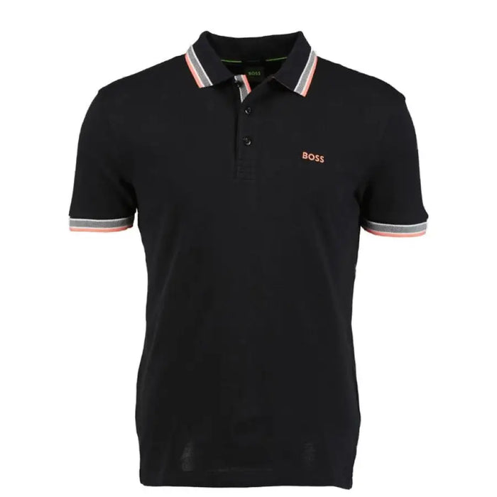 Black Hugo Boss polo shirt with striped collar and cuffs in 100% cotton fabric