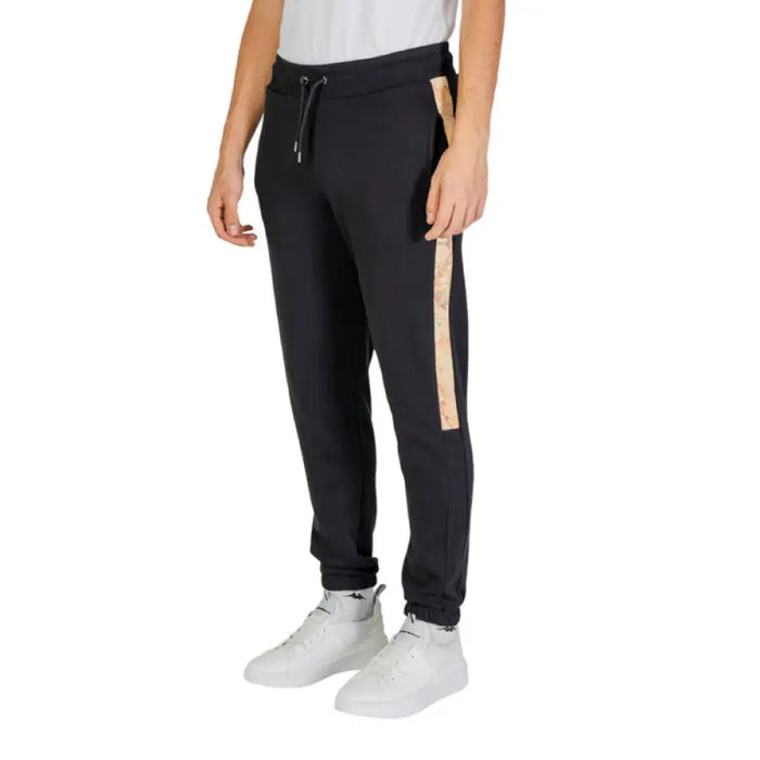 Black jogger sweatpants with beige side stripe from Alviero Martini Prima Classe Men Trousers