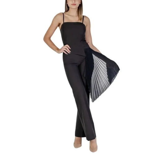 Black jumpsuit with pleated detail in Rinascimento Black Sleeveless Dress with Square Neckline