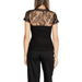 Black jumpsuit with sheer lace back and short sleeves from Morgan De Toi for women