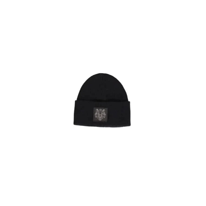 Black knit beanie with gray wolf design patch from Antony Morato Men Cap collection