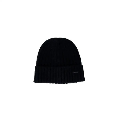 Black knit beanie hat with a folded brim from Antony Morato Men Cap collection