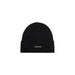 Black knit beanie featuring a small branded label from Calvin Klein Men Cap collection