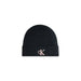 Black knit beanie with CK logo on folded brim, featured in Calvin Klein Women Cap