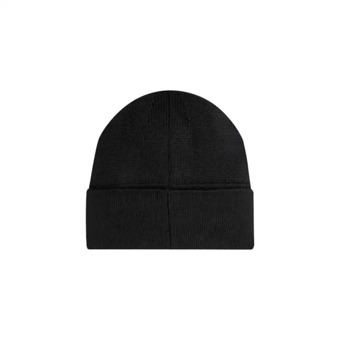 Black knit beanie hat with a folded brim by Calvin Klein for women