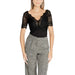 Black lace short-sleeve t-shirt with scalloped V-neckline by Morgan De Toi