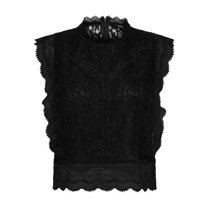 Black lace sleeveless high neck top with scalloped edges from Only Women Undershirt