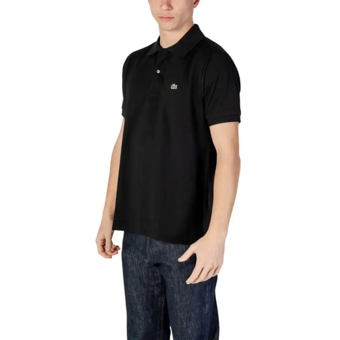 Black Lacoste Men’s Cotton Polo Shirt elegantly displayed for stylish casual attire