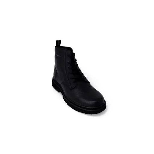 Black leather ankle boot with laces and rugged sole from Calvin Klein Jeans for men