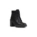 Timberland Women’s Black Leather Ankle Boot with Chunky Heel and Lace-Up Front