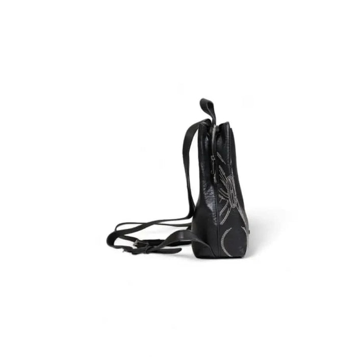 Black leather backpack with decorative stitching and adjustable straps by Desigual