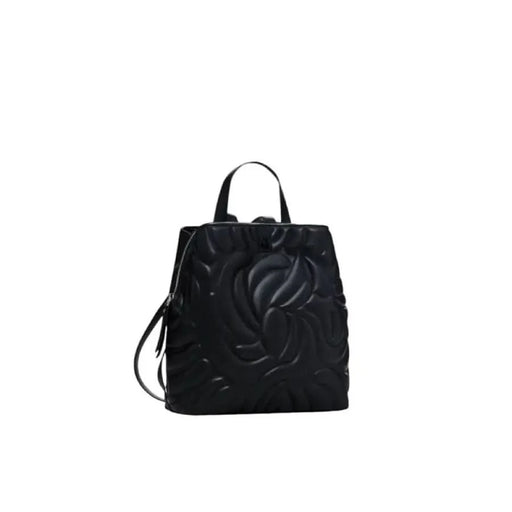 Black leather backpack with embossed floral pattern from Desigual Women Bag collection