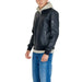 Black leather bomber jacket with light-colored collar by Jack & Jones for men