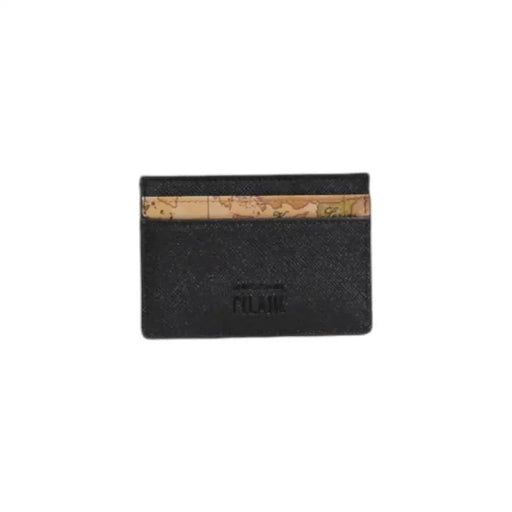 Black leather card holder with tan accent stripe from Alviero Martini Prima Classe Wallet