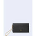 Black leather clutch purse with gold wrist strap and logo from Alviero Martini Prima Classe