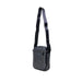 Black leather crossbody bag with textured surface and adjustable strap by Armani Exchange