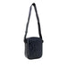 Black leather crossbody bag with embossed pattern and adjustable strap from Armani Exchange