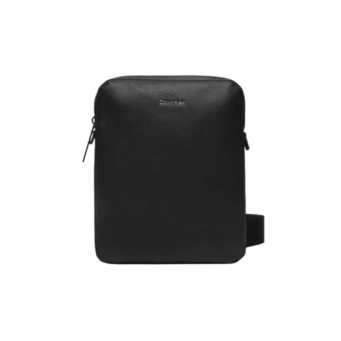 Black leather crossbody bag with zipper closure from Calvin Klein for men