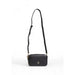 Black leather crossbody bag with adjustable strap and gold hardware by Tommy Hilfiger