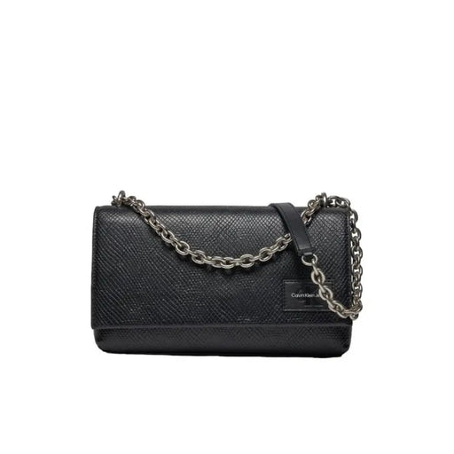 Black leather handbag with silver chain strap from Calvin Klein Jeans Women Bag