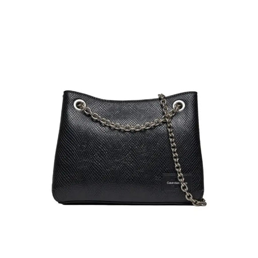 Black leather handbag with chain strap from Calvin Klein Women Bag collection