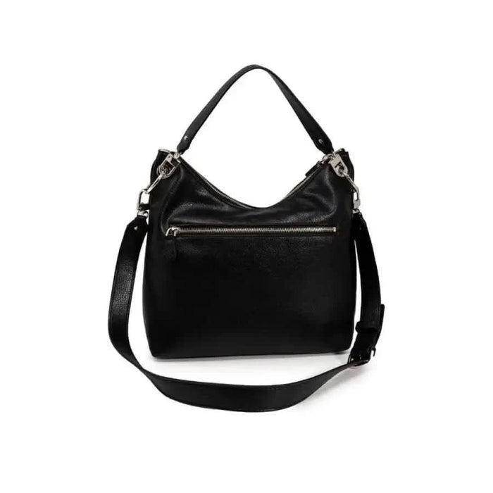 Black leather Guess Women Bag featuring multiple compartments and adjustable shoulder strap