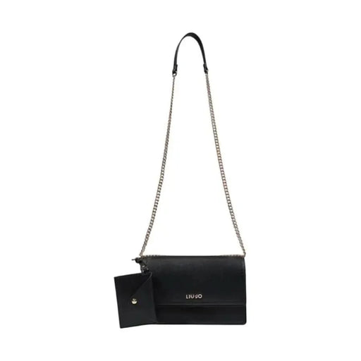 Black leather handbag with silver chain strap from Liu Jo Women Bag collection